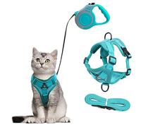 Juego de arnés y correa para gatos, correa retráctil automática para perros con arnés para gatos, a prueba de fugas, juego de arnés para gatos (azul, M)
