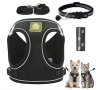 Juego de arnés y correa para perro, arnés para cachorros, malla suave, reflectante, transpirable, ligero, estilo chaleco, con hebilla de seguridad, un collar y 15 bolsas de basura para perros pequeños