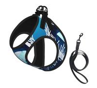 Juego de arnés y correa para perro con estampado de ballena animal azul profundo, arnés reflectante ajustable para perros pequeños y gatos