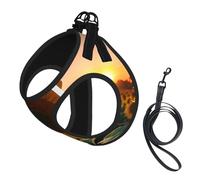 Juego de arnés y correa para perro con estampado de girasol y atardecer, chaleco reflectante ajustable para cachorros para perros pequeños, medianos y grandes y gatos