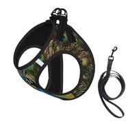 Juego de arnés y correa para perro con estampado de plumas de pavo real, arnés reflectante ajustable para perros pequeños y gatos