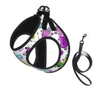 Juego de arnés y correa para perro pequeño con estampado de mariposas coloridas, chaleco suave ajustable con correas reflectantes de 360° para gatos y cachorros