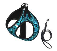 Juego de arnés y correa para perros pequeños con estampado de escamas de peces, chaleco suave ajustable con correas reflectantes de 360° para gatos y cachorros
