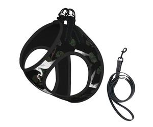 Juego de arnés y correa para perros pequeños con estampado de grúa y pino japonés, chaleco suave ajustable con correas reflectantes de 360° para gatos y cachorros