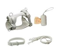 Juego de arneses para perros pequeños, collar de perro ajustable, arnés sin tirones con hebillas ajustables para cachorros con soporte para bolsas de excrementos
