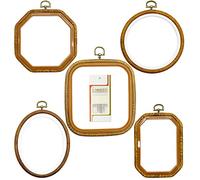 Juego de aros de bordado de madera sintética de 5 tamaños, múltiples formas, anillos de plástico para punto de cruz, para manualidades, costura, incluye 16 agujas de coser de ojo dorado