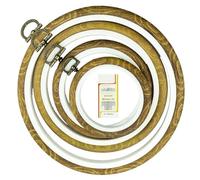 Juego de aros de bordado redondos de madera sintética de 4 tamaños para manualidades, costura, incluye 16 agujas de coser doradas