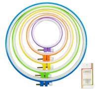Juego de aros redondos coloridos de 5 tamaños para bordar, anillos de aro de punto de cruz, marco de bordado de plástico, para manualidades y costura, incluye 16 agujas de coser de ojo dorado