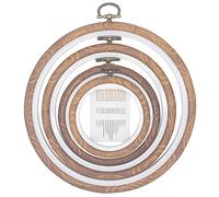 Juego de aros redondos de plástico para bordado, 4 tamaños, de imitación de madera, para manualidades, costura, incluye 16 agujas de coser de ojo dorado