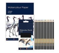Juego de arte con bloc de papel de acuarela A4 (210 g/m², 16 hojas) + juego de lápices de acuarela (12 colores vibrantes) - Ideal para artistas, estudiantes y principiantes - Suministros de arte