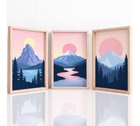 Juego de arte de pared en lienzo minimalista, impresiones artísticas de naturaleza rosa, sol, montaña, bosque, cuadro para sala de estar, dormitorio, pasillo, oficina, hogar, decoración de pared, 30 x