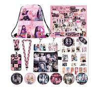 Juego de artículos para fans de K-Pop de color rosa, paquete de 65 piezas con bolsa de deporte, pegatinas, llaveros, botones y accesorios, regalo creativo para los fans del álbum rosa y los amantes