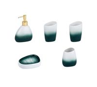Juego de artículos tocador for baño 5 Piezas Que Incluye: dispensador jabón y loción, Vasos for Enjuague bucal, Soporte for Cepillo Dientes jabonera Dispensador Manos(Green)
