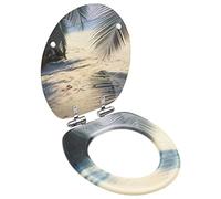 Juego de asiento de inodoro de MDF de cierre suave con diseño de playa, muebles de baño elegantes y fácil de instalar, perfecto para decoración costera, mejora la estética del hogar