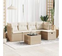 Juego de asientos de ratán de 6 piezas con cojines, beige, muebles de jardín modulares con almohadas, bolsa de almacenamiento impermeable, fundas extraíbles