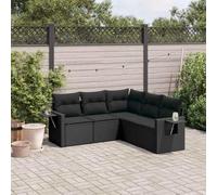 Juego de asientos de ratán PE negro de 5 piezas, muebles de jardín modulares con cojines, mesa lateral plegable y bolsa de almacenamiento impermeable, fundas lavables extraíbles