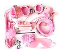 Juego de ataduras para, juego sexual de ataduras, juego BDSM de 10 piezas con esposas, tobilleras, antifaz, mordazas, cuatro colores disponibles, juego de juguetes sexuales para parejas(Pink)