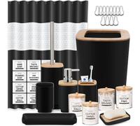 Juego de ba o IMAVO negro de 24 piezas con cortina de ducha, bandeja, bote de basura, dispensador de jab n, jabonera, soporte para cepillo de die