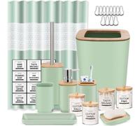 Juego de ba o verde IMAVO de 24 piezas con cortina de ducha, bandeja, bote de basura, dispensador de jab n, jabonera, soporte para cepillo de die