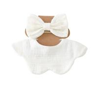 Juego de babero multifuncional para bebés que incluye diadema con lazo para niñas recién nacidas, toalla de algodón para saliva, cómoda, absorbente, protectora, control de desorden