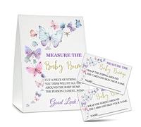 Juego de Baby Shower de Measure the Baby Bump, 1 letrero de pie con 50 tarjetas de adivinanzas, besos de mariposa, suministros de decoración de fiesta de revelación de género - B48