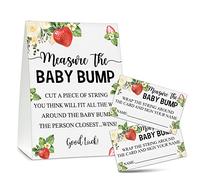 Juego de Baby Shower Measure the Baby Bump, 1 letrero de pie con 50 tarjetas de adivinanzas, suministros de decoración de fiesta de revelación de género de fresa - B34