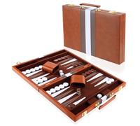Juego de Backgammon, Portátil Estuche de 46cm Accesorios Completos (Marrón)