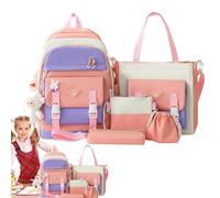Juego de Backpacks, Canvas School Backpack, Backpack Combo Set, Shoulder Bag and Pencil Bags, Cute Backpack for Teen Girls, Backpacks Nylon + PVC 760 g 43 x 31 x 14 cm, 16,93 x 12,2 x 5,51 in, rosa,