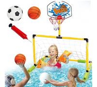 Juego de Baloncesto Acuático con Bomba, Cesta de Baloncesto Flotante para Piscina - Balón de Fútbol Bonus | Anillo de Baloncesto Portátil e Impermeable para Actividades en la Piscina, Lago