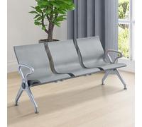 Juego de banco de espera de aeropuerto de 3 plazas, sillas de recepción de piel sintética con reposabrazos y respaldo, viga totalmente cerrada, elegante asiento gris para oficina y zonas de espera