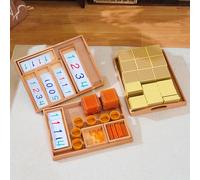 Juego de banco Montessori de alta calidad, kit completo de sistema decimal, cuentas acrílicas, bandejas de madera de haya, tarjetas de PVC, manipuladores de valor posicional para suma, resta