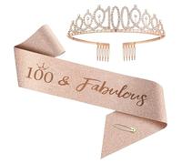 Juego de banda y corona de cumpleaños número 1-100 para mujeres y niñas (100 °, estándar)