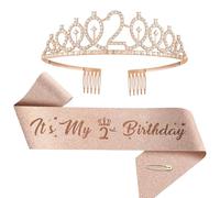 Juego de banda y corona de cumpleaños número 1-100 para mujeres y niñas (2 años, estándar)