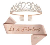 Juego de banda y corona de cumpleaños número 1-100 para mujeres y niñas (23 años, estándar)