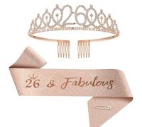 Juego de banda y corona de cumpleaños número 1-100 para mujeres y niñas (26 años, estándar)