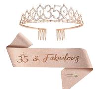 Juego de banda y corona de cumpleaños número 1-100 para mujeres y niñas (35 años, estándar)