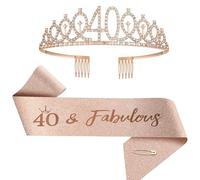 Juego de banda y corona de cumpleaños número 1-100 para mujeres y niñas (40 años, estándar)