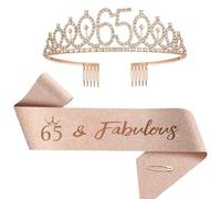 Juego de banda y corona de cumpleaños número 1-100 para mujeres y niñas (65 °, estándar)