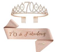 Juego de banda y corona de cumpleaños número 1-100 para mujeres y niñas (70 años, estándar)