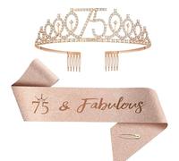 Juego de banda y corona de cumpleaños número 1-100 para mujeres y niñas (75 años, estándar)