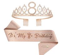 Juego de banda y corona de cumpleaños número 1-100 para mujeres y niñas (8 años, estándar)