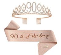 Juego de banda y corona de cumpleaños número 1-100 para mujeres y niñas (90 °, estándar)