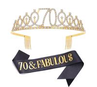 Juego de banda y tiara de diamantes de imitación "70 & Fabulous", regalo de cumpleaños número 70 para mujeres, banda de cumpleaños para mujer, decoración de fiesta de 70 cumpleaños (negro 70)