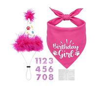 Juego de bandana de cumpleaños para perro, decoración de de cachorro rosa, sombrero de número ajustable del 0 al 8, bandana para perros pequeños, medianos y grandes | Traje reutilizable para
