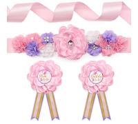 Juego de bandas de mariposa para baby shower, banda para mamá para ser maternidad, ramillete y pin de ramillete para niña, baby shower, banda morada para el vientre, regalo de revelación de género