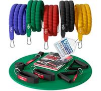 Juego de Bandas de Resistencia elásticas + guía de Ejercicios - Cintas Profesionales: 5 Tubos + Tobillera, Anclaje para Puerta & Asas Acolchadas | Fitness, Gimnasio, Deporte, Culturismo