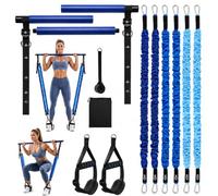 Juego de bandas de resistencia, kit de barra de pilates portátil con 6 bandas de resistencia, palo de yoga desmontable, equipo de gimnasio en casa, correas ajustables, kit de pilates para