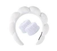 Juego de bandas para el pelo y muñequeras de terciopelo para cara, maquillaje y cuidado de la piel, color negro (blanco)