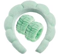 Juego de bandas para el pelo y muñequeras de terciopelo para cara, maquillaje y cuidado de la piel, color negro (verde)