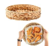 Juego de bandejas de jacinto de agua hechas a mano con marco de metal para estabilidad y fácil manejo, proporcionando uso desde servir hasta organizar (bandeja redonda de frutas)